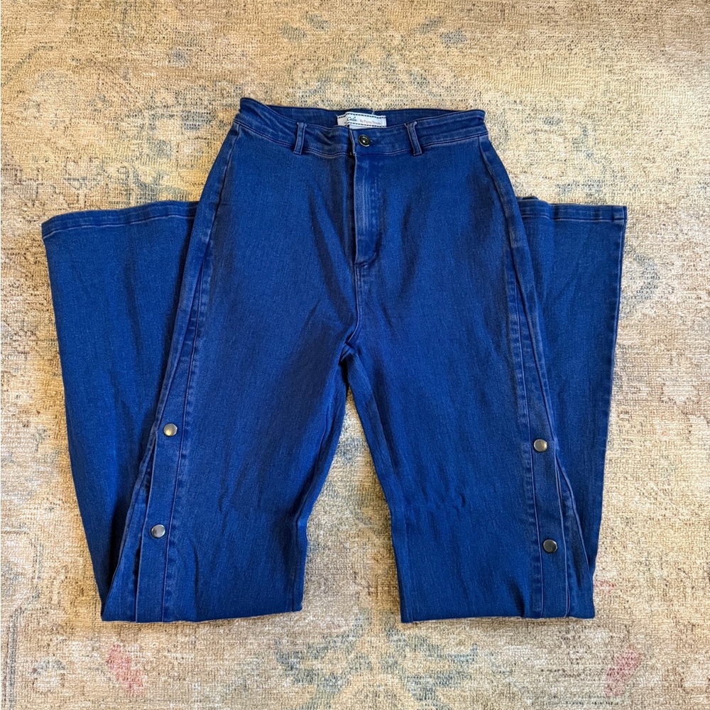 A. Calein by Flying Tomato NWOT High Rise Button Side Ultra Flare Jeans